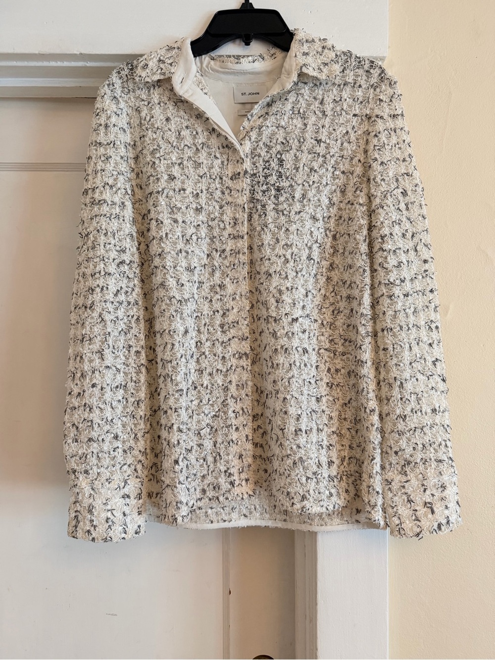 St. John Black Ecru Multi Novelty Tweed Jacket Size 8 $1,495 Retail